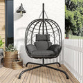 Hanging Egg Chair with Stand Patio Wicker Rattan Swing Chair Hammock Egg Chair for Indoor &amp Outdoor 400lbs Capacity with Thickened Cushion for Bedroom Balcony Garden