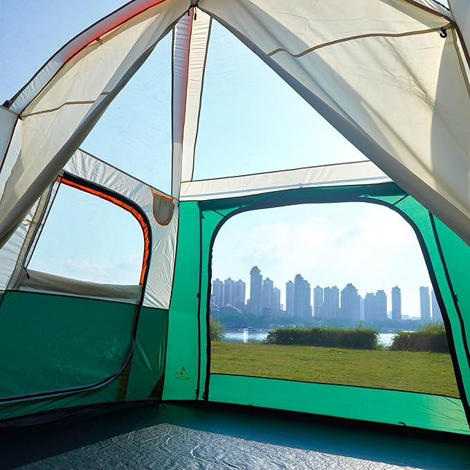KTT Large Tent 6-8-10-12 PersonFamily Cabin Tents2 Rooms2 Doors and 4 Windows with MeshStraight WallWaterproofDouble LayerBig Tents for OutdoorPicnicCampingFamily Gathering