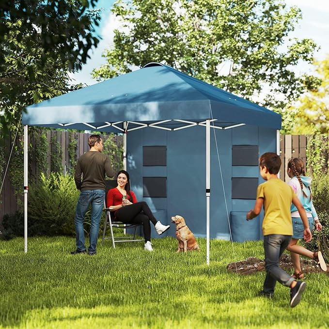 10'x10' Multi-Purpose Pop-Up Canopy with Sidewall Protection Height Adjusting System Storage Pocket Integration Dark Blue