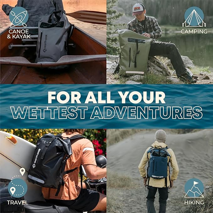 Earth Pak Waterproof Backpack - Heavy Duty Roll-Top Closure with Easy Access Front-Zippered Pocket and Cushioned Padded Back Panel for Comfort with IPX8 Waterproof Phone Case