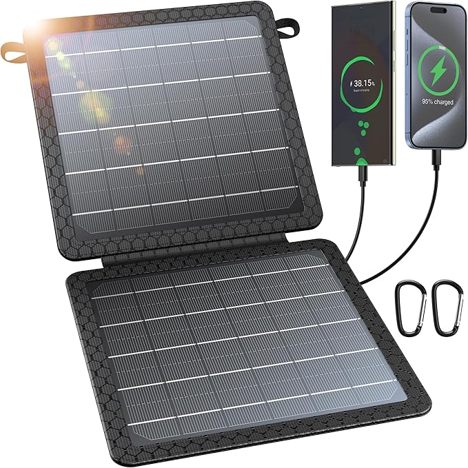 BLAVOR 10W Portable Solar Charger(5V/2A Max) Small Foldable Solar Panel with USB-C USB-A Outputs Compatible with Cell Phone Tablet IPX4 Waterproof for Camping Hiking Backpacking