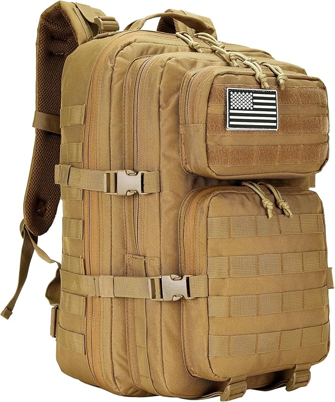 45L Military Tactical Backpacks 3 Days Assault Pack Bag Fitness Rucksack 3 Day Bug Out Bag Hiking Treeking Molle Daypack (Khaki)