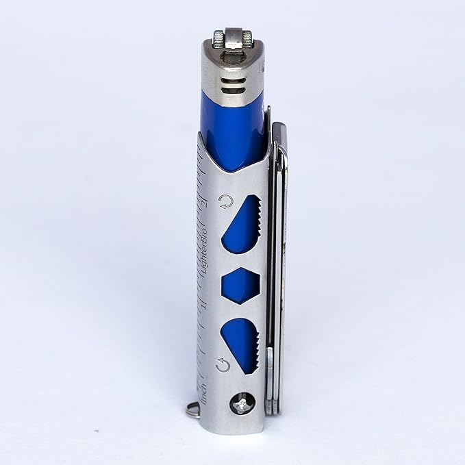 LighterBro Pro Lighter Sleeve - Multi-Tool - 420 Stainless Steel - Easily Fits Your Favorite Lighters - Includes Mini Pocket Knife Ruler Scissors Screwdriver Poker Key Ring &amp More (Black)