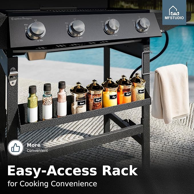 MFSTUDIO Propane Gas Grill and Griddle Combo 4-Burner Propane Grills with Porcelain-Enameled Cast Iron Grates 482 SQ.IN. Cooking Area 52000 BTU High Output for Outdoor Patio Barbecue and Meals
