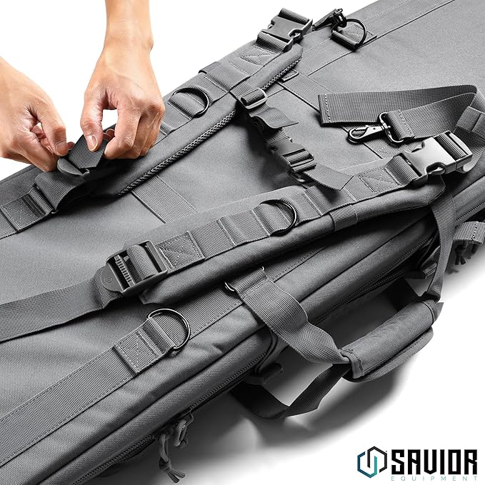 Savior Equipment American Classic Tactical Double Long Gun Bag Pistol Transportation Case w/Backpack Strap Lockable Compartment Available Length in 32 36 42 46 51 55