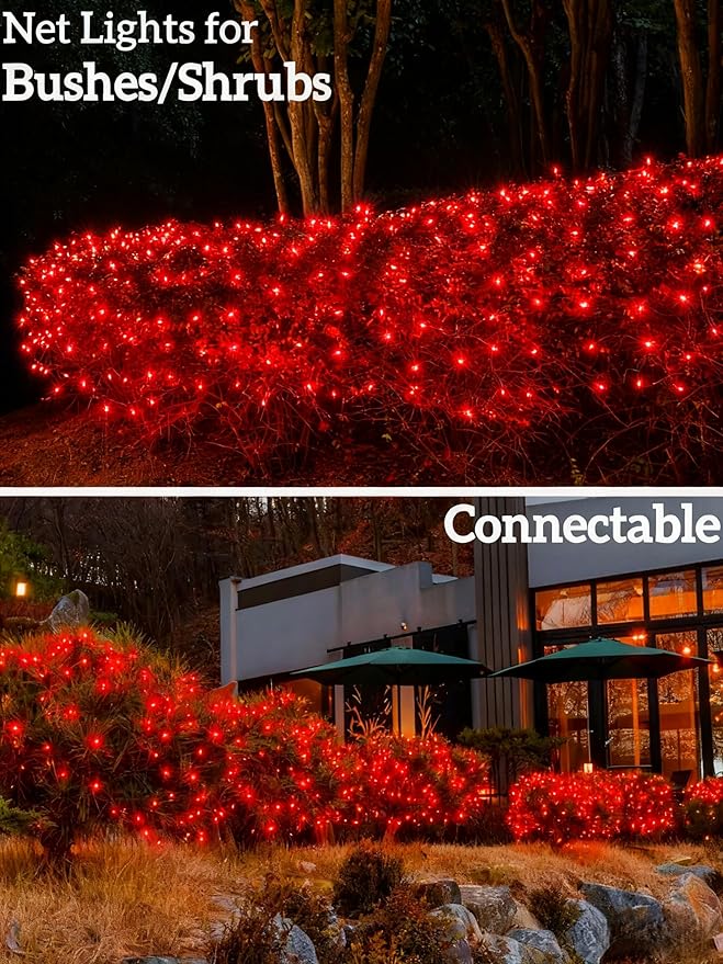 Led Christmas Net Lights for Bushes 132LED 6FT x 6FT Connectable UL Certified Net Lights for Bushes Tree Shrubs Xmas Trunk Green Wire Christmas Decorations