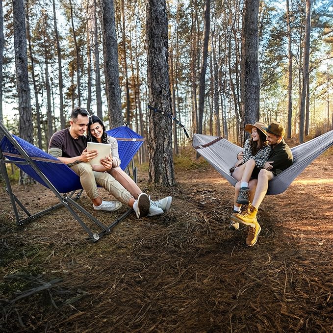 Tranquillo Combo x2 Hammocks with Stand for Outside &amp Tree Straps Heavy Duty Hammock with Stand 600lbs for Indoor Outdoor Patio Backyard x2 Hammocks for 2 Person (Combo - Blue Medium)