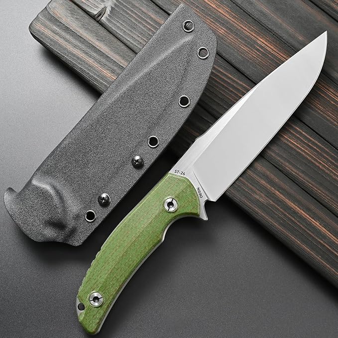Sitivien ST26 Fixed Blade Knife N690 Steel Blade Micarta Handle Full Tang EDC Fixed Knifes for Outdoor Activities Working Camping(Green)