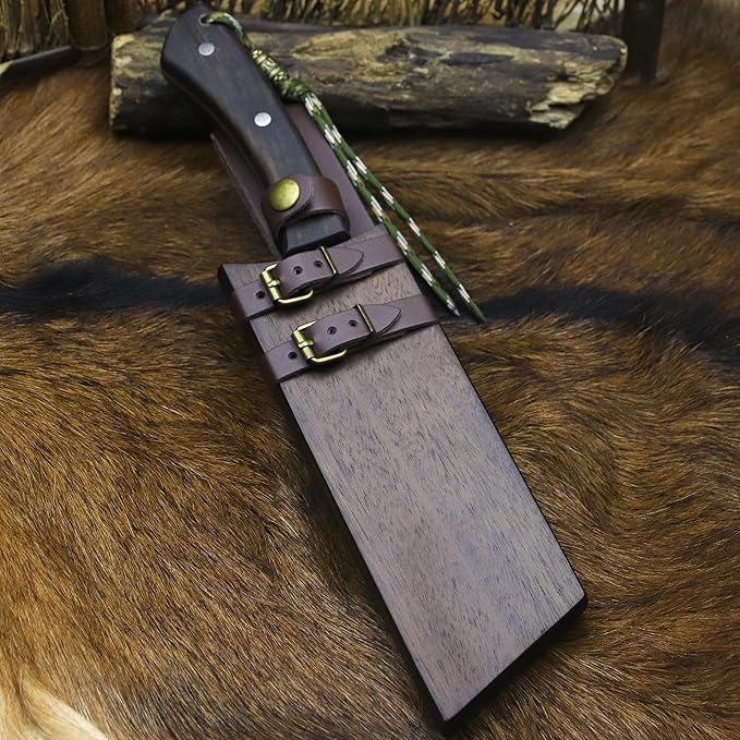 BA-KOR (Pioneer ) (14.6) DC53 steel 6mm thickened full Tang fixed knife+ Wooden sheath &amp(5.9IN) Cerium Igniter suitable for outdoor hunting cutting chopping camping obstacle removal explora