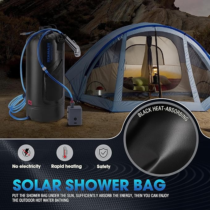 Teamaze Portable Shower12L/3.2 Gal Solar Camping Shower Bag with Auto Pressure PumpPortable Outdoor Shower for CampingBeachHikingRVPet Bath