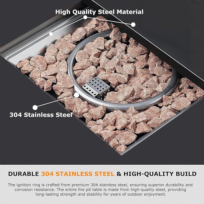 28'' Propane Fire Pit Table 50000 BTU Steel Gas Firepit for Outdoor Patio Deck and Garden CSA Certified Fire Pit with Lid Waterproof Cover Glass Wind Guard and Lava Rock Black