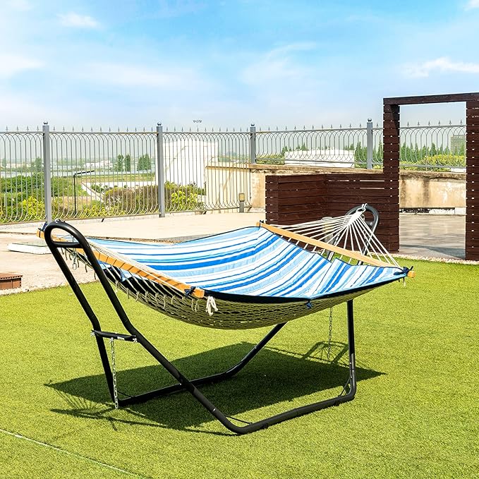 Tangkula Steel Hammock Stand Adjustable Hammock Chair Frame with Hooks &amp Chains for Hanging 9-13 Ft Hammock 2 Person Indoor Outdoor Hammock Stand Only Ideal for Garden Yard Patio Deck