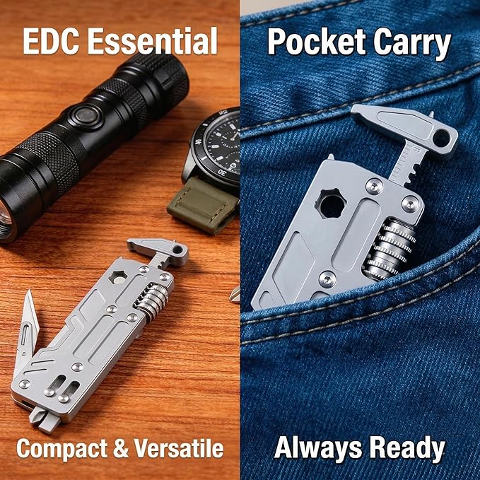 Titanium Pocket Wrench Multitool 0.1 lbs Lightweight EDC Keychain Tool with 15mm Adjustable Jaw 9-in-1 Functions — Auto Window Breaker and Screwdriver for Daily Carry