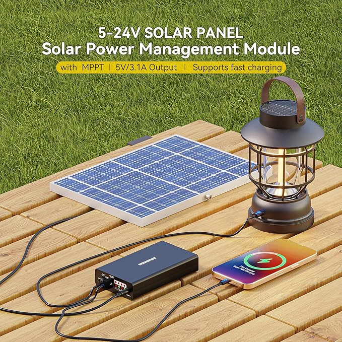 Solar Charger Controller 5V/9V/12V 3.1A MPPT Power Manager Module with Type-C USB QC/PD Fast Charge for 18650 Battery Compatible with Raspberry Pi Arduino for Portable Power Bank IoT Projects