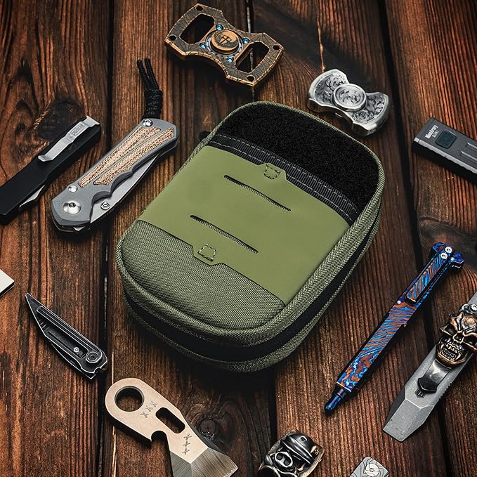 TACTICAL GEEK Block F Portable EDC Pouch Compact Waist Bag Molle Pocket Organizer Multi-Purpose Wallet Crafted from 500D Nylon for Versatile Gear &amp Card Storage-Green