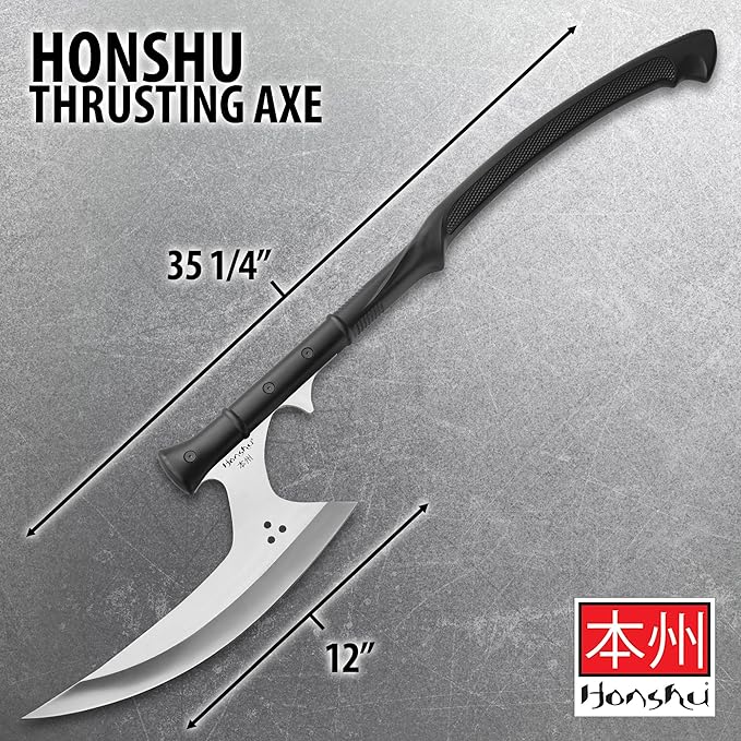 Honshu Thrusting Axe | 12 7Cr13 Stainless Steel Blade | Weight-Reducing Through-Holes | Injection-Molded Handle | Well-Balanced Construction | Includes Premium Leather Sheath | Overall 35 1/4