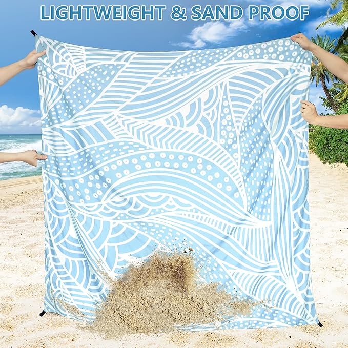Beach Blanket Waterproof Sandproof Beach Mat 79 X 83/10'x9'for 2-8 Adults Quick Drying Outdoor Picnic Mat Beach Accessories for Travel Camping Hiking