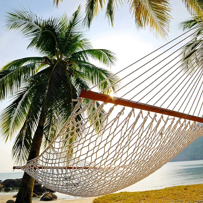 Castaway Living 13 ft. Double Traditional Hand Woven Cotton Rope Hammock – 2-Person 450 lb Capacity Free Extension Chains &amp Tree Hooks Designed in The USA
