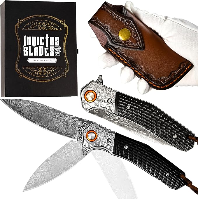 Mini Katana Premium &amp Unique Damascus Pocket Knife - Unmatched Sharpness 67-layer VG10 Steel &amp Durability with Clip Leather Sheath - Ideal for Everyday Use &amp Hunting