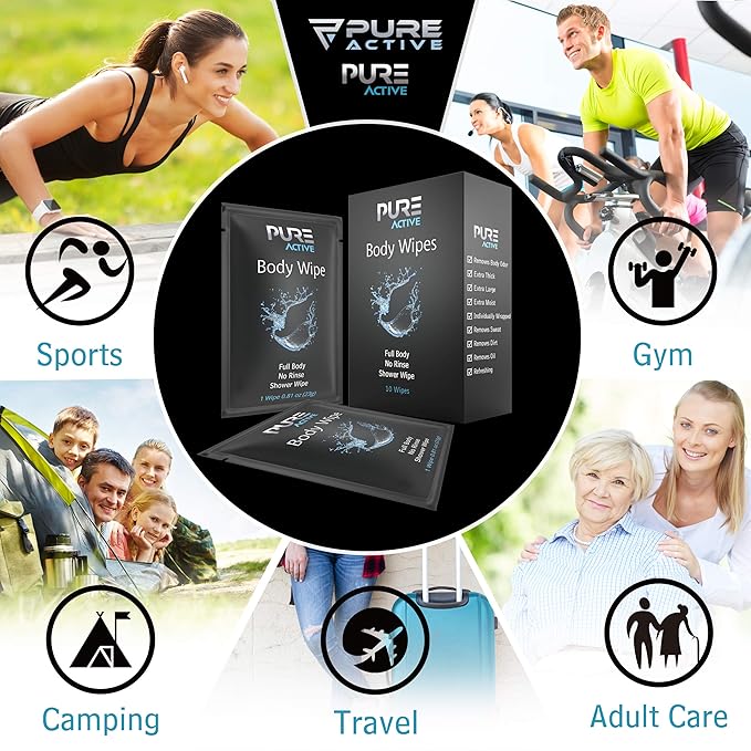 Shower Body Wipes 40 Individually Wrapped Personal Hygiene Body Wipes for Women and Men Keep Clean After Gym Travel Camping Outdoors Sports