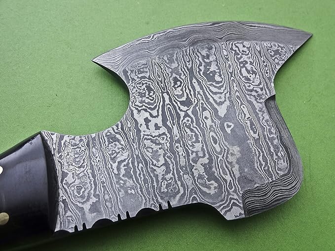 Poshland AX-45 Custom Handmade Damascus Steel 9 Inches Axe - Exotic Wood and Bull Horn Handle