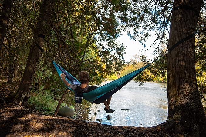 Vivere Double Parachute Camping Hammock Includes Stuff-Sack (Navy/Turquoise)