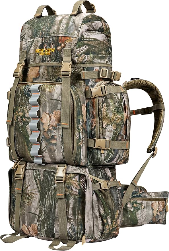 NEW VIEW Hunting Backpack for Men 80L Camo Bag for Deer Elk Waterproof Daypack with Rain Cover &amp Frame