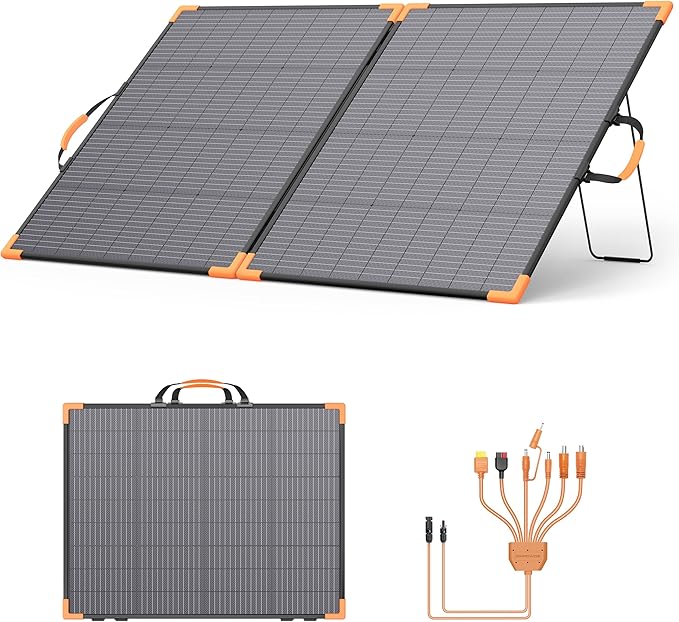 200 Watt Bifacial Portable Solar Panel 20V Foldable Solar Charger for Power Station IP68 Waterproof 23.5% High Efficiency with 2 Sturdy Kickstands for RV Camping Off-Grid Blackouts