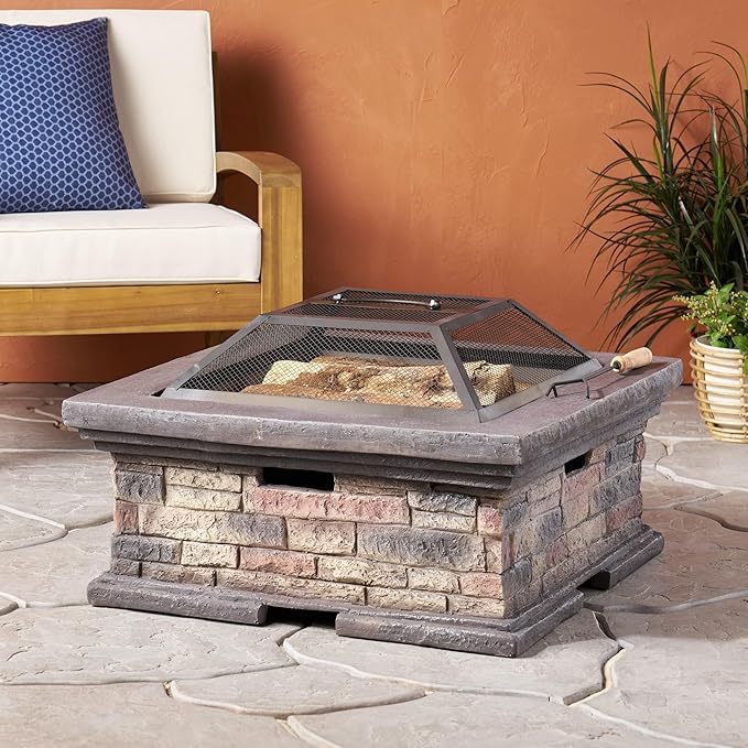 29 Inch Square Wood Burning Fire Pit MGO Outdoor Fire Pit Table Durable Patio Fire Pit for Backyard Garden Camping 29x29x15.5 Inch Compact Design Warm Gathering Ambiance