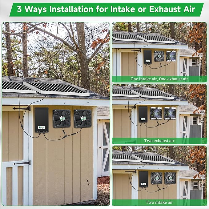 blessny 5.5 Solar Rechargeable 2 Fan Kit for Intake or Exhaust air Weatherproofed 50W Solar Powered Fans for Outside Chicken Coops Greenhouses Shed Pet House Air Ventilation