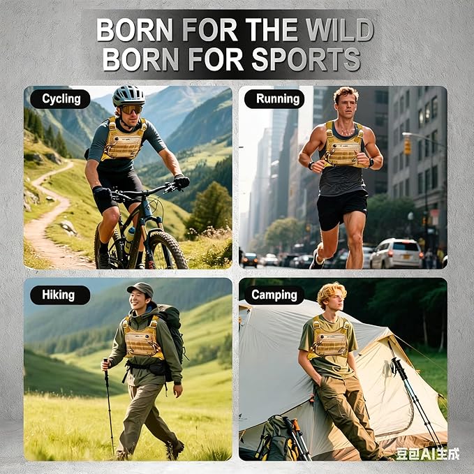 Multipurpose Outdoor Sports Chest Bag Tactical Vests for Men/Women -EDC Travel Chest Pack for Running Hikingcycling (Khaki)