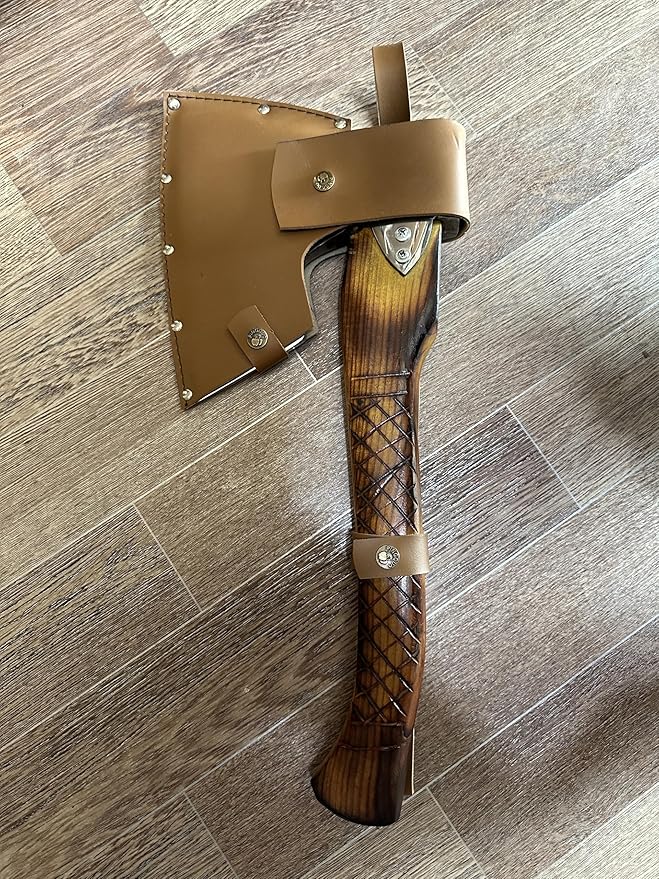 Handmade Uzbek National Axe with Leather Sheath and Wooden Handle