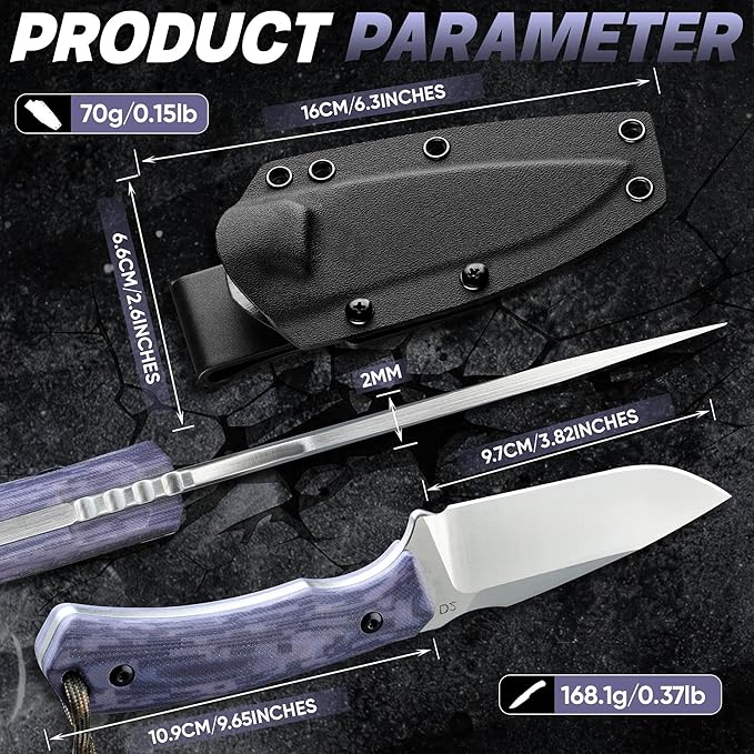 Dream Reach Fixed Blade Knife - D2 Steel Tactical Knife with Ergonomic Full Tang Handle and Kydex Sheath for Outdoor Camping Survival Gift for Men Women Purple