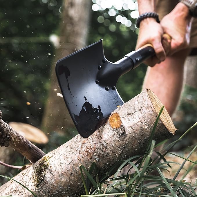 Boker Plus® Shovel M1874 - German Field Spade with Wooden Handle - Army Short Spade Based on Historic Pioneer Spade - Short Outdoor Shovel with Bag for bushcraft Camping and Survival Equipment