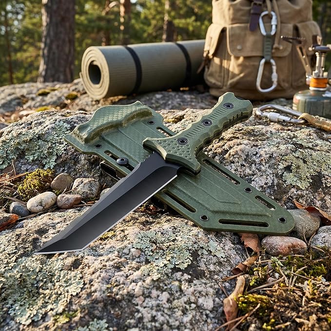 10.5 Fixed Blade Survival Knife with Protective ABS Sheath - High Hardness Stainless Steel Outdoor Knife - Ergonomic Non-Slip ABS Handle - Professional Utility Tool for Camping Hiking and Fishing
