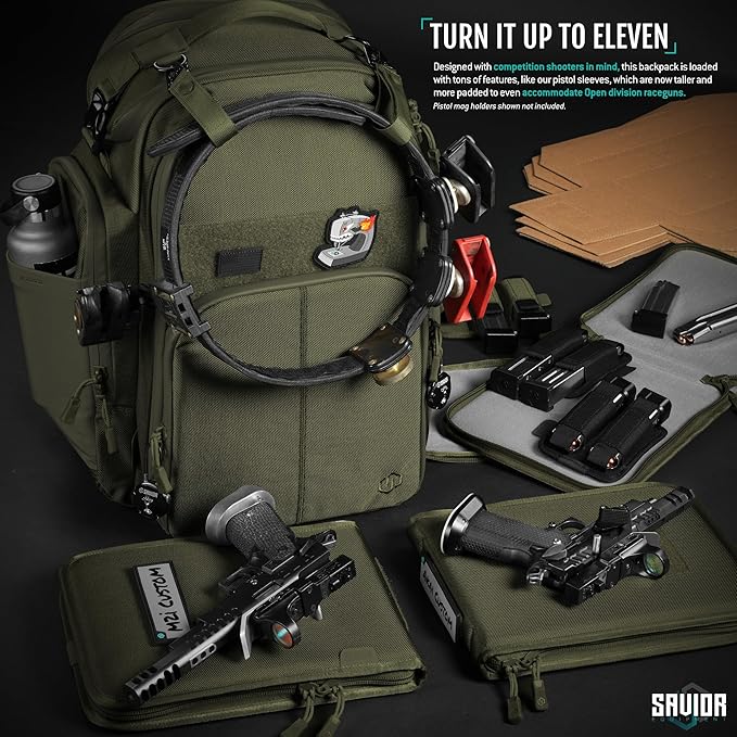 Savior Equipment Pro SEMA Tactical Backpack Competition Shooter 3 Pistol Sleeve