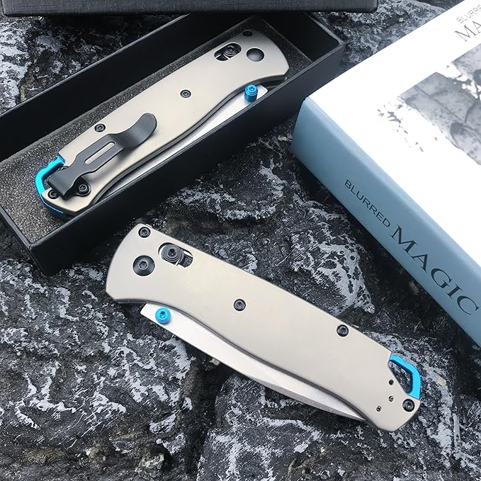 HUAAO Folding Knife with Titanium Alloy Handle EDC Pocket Knife with Pocket Clip Cool Hunting Knives Gifts for Men EDC (440C blade)