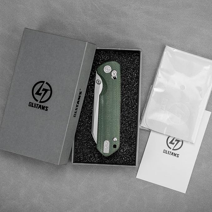 OLITANS G062 Folding Knife for EDC 14C28N Steel Blade Pocket knife Crossbar Lock Knife for Outdoor Survival Hunting and Camping 3.28oz（Micarta Green+Satin）