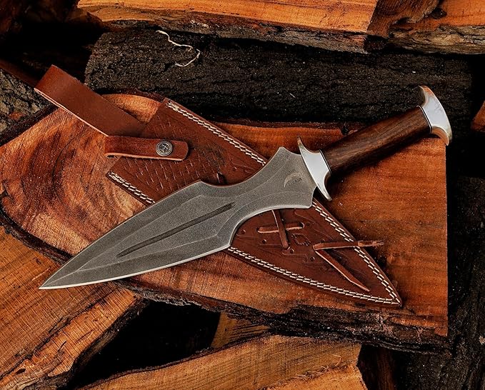 Handmade Dagger Knife with Leather Sheath- Double Edge Knife for Camping Work- Best Handmade Gift