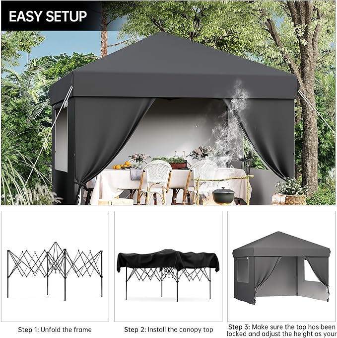 Pop Up Canopy Tent 10x10 Gazebo with 4 Removable Sidewalls Heavy Duty Outdoor Canopy for Patio Waterproof Instant Shelter for Parties &amp Camping Blue
