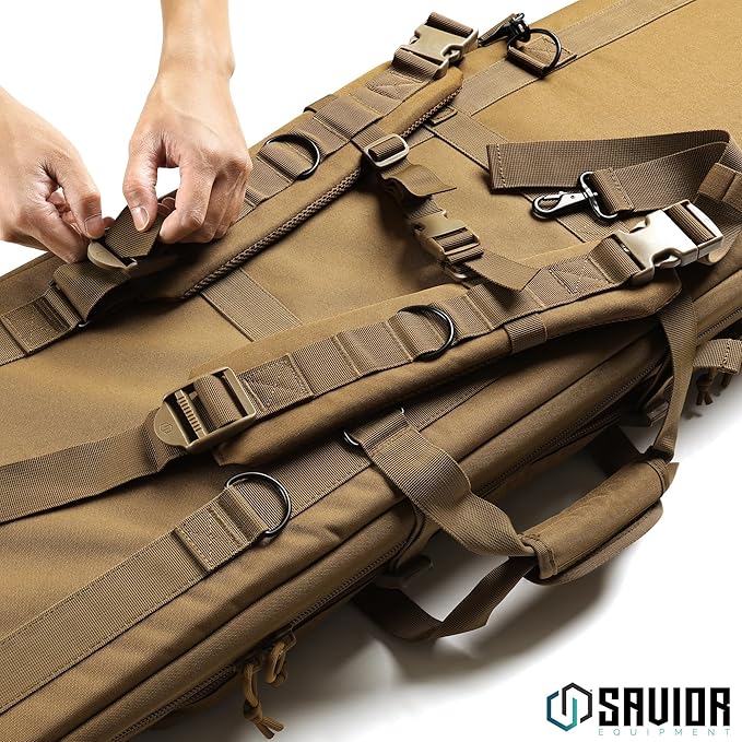 Savior Equipment American Classic Tactical Double Long Gun Bag Pistol Transportation Case w/Backpack Strap Lockable Compartment Available Length in 32 36 42 46 51 55
