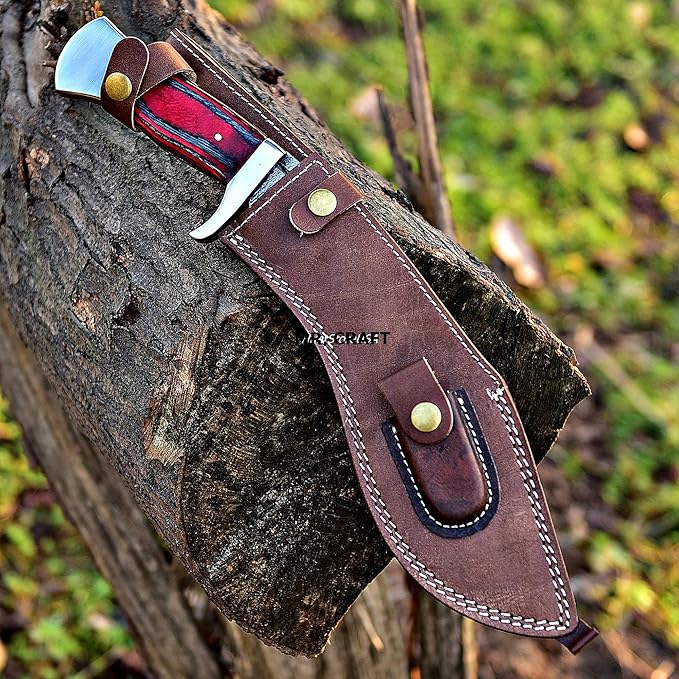 MR. CRAFT Custom Handmade Traditional Kukri Damascus Steel Fixed Blade Knife With Sheath Full Tang Heavy Duty Camping Knives - Gifts for Men (Red &amp Black Wood)