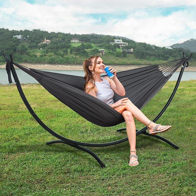 SUNCREAT Hammocks Standing Patio Hammock Portable Hammock with Stand Foldable Dark Gray