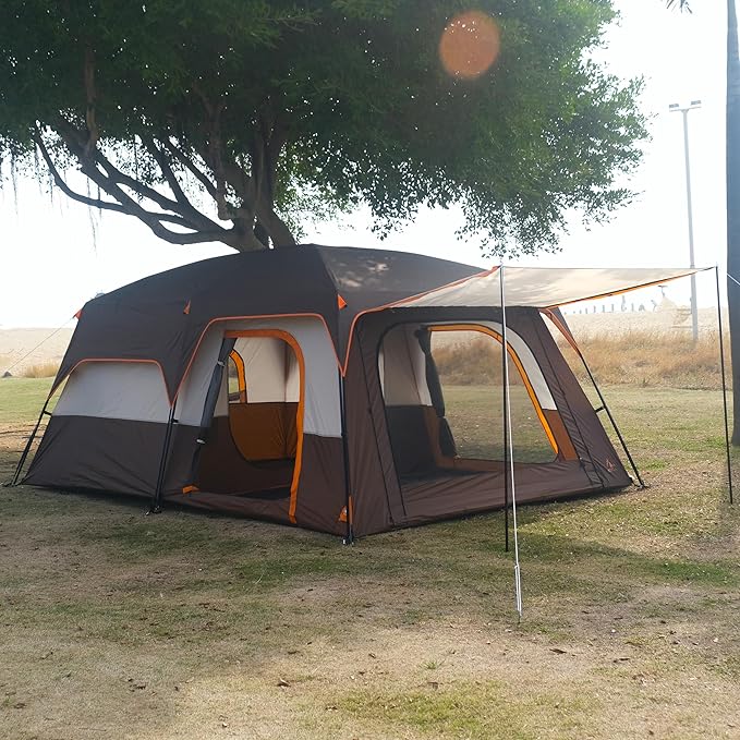 KTT Extra Large Tent 10-12-14 Person(B)Family Cabin Tents2 Rooms3 Doors and 3 Windows with MeshStraight WallWaterproofDouble LayerBig Tent for OutdoorPicnicCampingFamily Gathering