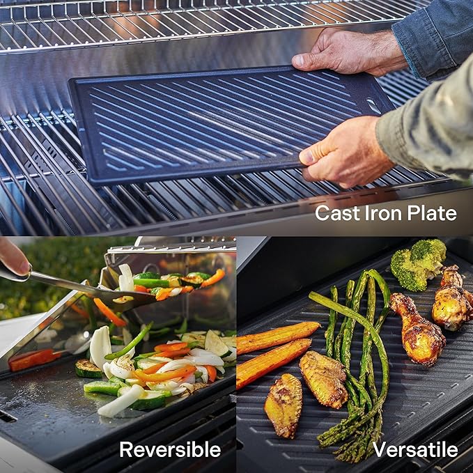 Monument Grills Larger 4-Burner Propane Gas Grills Stainless Steel Cabinet Style with Infrared Side Sear &amp Side Burners with Cooking Plate(2 Items) Outdoor Use