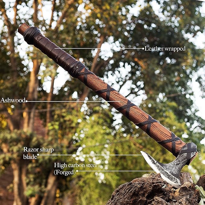 HT- Viking Axe of Ragnar Lothbrok - Battle Ready Battle Axe (AK1101X)-Viking Bearded Axe with Gift Pack Camping Axe Gift for Husband Birthday