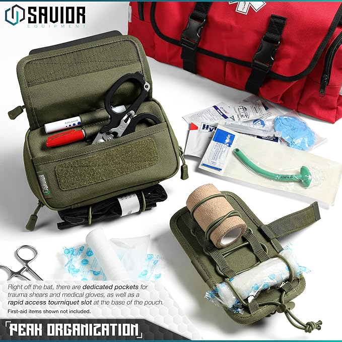 Savior Equipment IFAK Buddy Tactical First-Aid Kit Rip Away MOLLE Pouch Emergency EMT Utility Organization Medical Supply Carrier Outdoor Survival Travel Bag Attach to Backpack/Belt Loop
