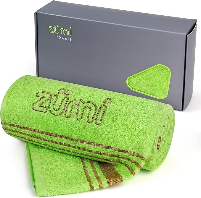 Zumi 100% Cotton Quick Dry Travel Towel - Soft Thin Compact Highly Absorbent Lightweight Camping Towel for Beach Gym Bath Shower Swimming Dorm RV - Green
