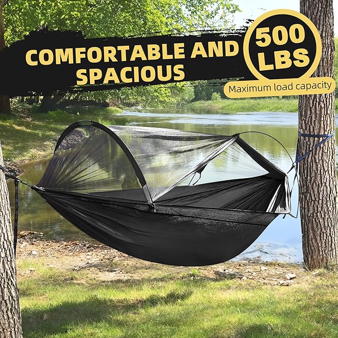 Lulladle Camping Hammock - (Double/Single) Hammock Portable with Tree Straps and with Mosquito NetNylon Hanging Hammock Easy Setup and Pack for Outdoor Hiking and Backyard