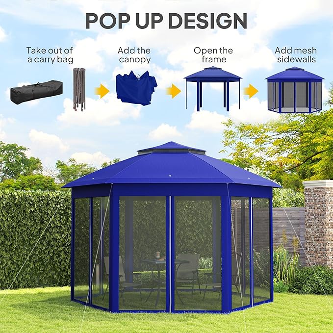 13'x13' Efficient Pop Up Canopy Tent Including 6 Zippered Mesh Screens All-Season Function Sun Protection Guaranteed Durable Build Easy Handling